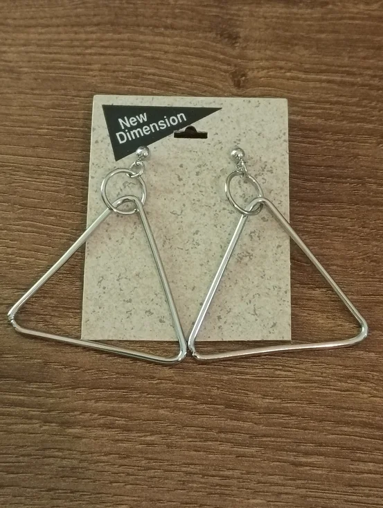 Silver Triangle Geometric Drop Earrings Minimalist Modern Statement Dangle - Picture 4 of 4